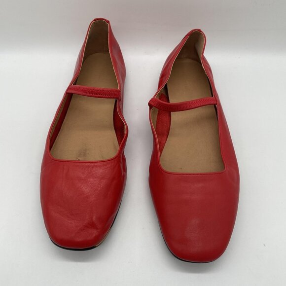 Madewell Shoes Greta Womens Size 8 Red Leather Square Toe Flats Mary Jane Ballet - Picture 4 of 14